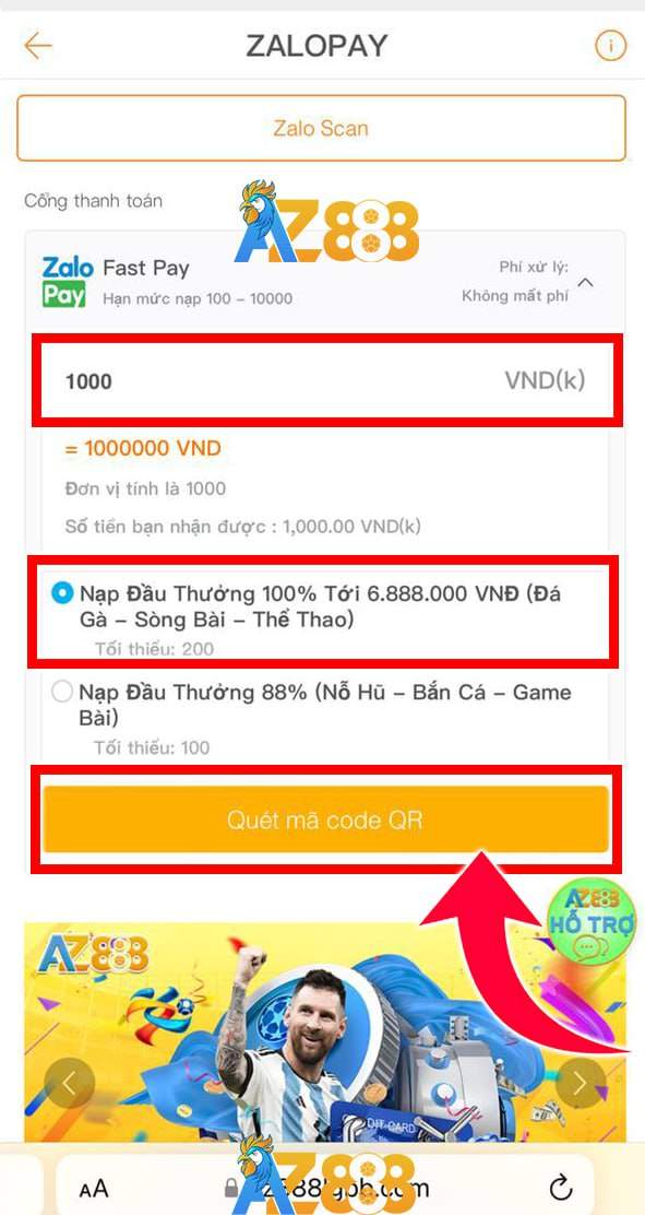 Điền số tiền và quét mã QR Điền số tiền và quét mã QR