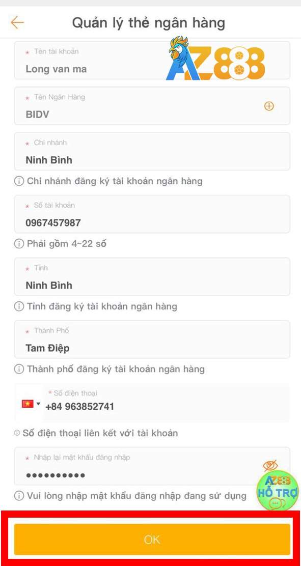 Điền thông tin ngân hàng theo biểu mẫu Điền thông tin ngân hàng theo biểu mẫu