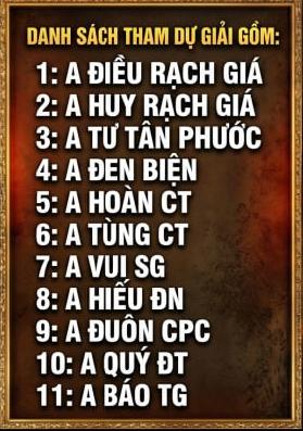 Danh sách sư kê tham gia giải: